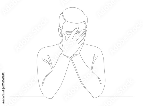 Simple Outline Drawing Man Covering Face with Hands Icon Illustration