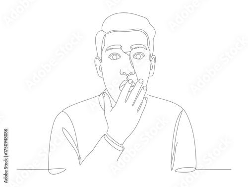 Minimalist Outline Style Shocked Man with Hand Gesture Face Expression Illustration
