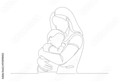Minimalist Dotted Line Drawing of Mother Holding Baby Illustration Image