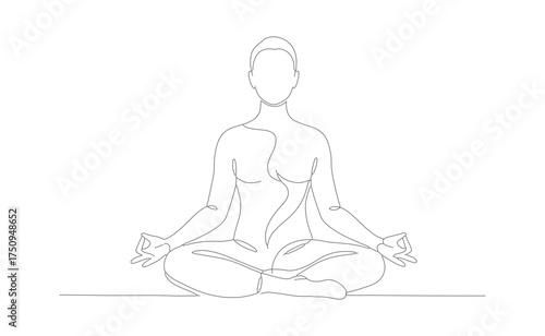 Simple Line Art Woman Meditating Lotus Pose Spirituality Illustration