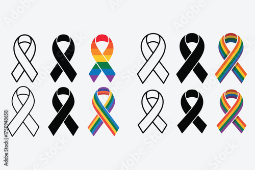 Diverse support ribbons symbols of awareness and solidarity for multiple causes