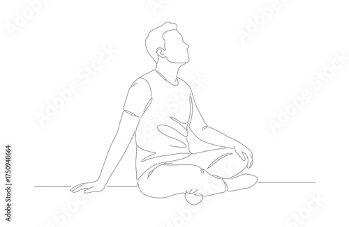 Minimalist Line Art Contemplative Man Sitting Pose Drawing Illustration