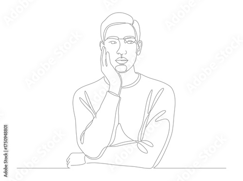 Line Art Contemplative Young Man Portrait Expression Illustration