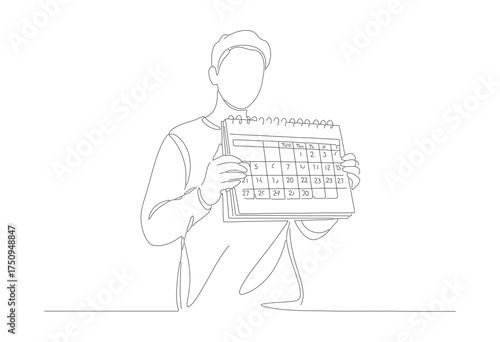 Minimalist Outline Illustration of Man Holding Layer Cake Pastry Dessert