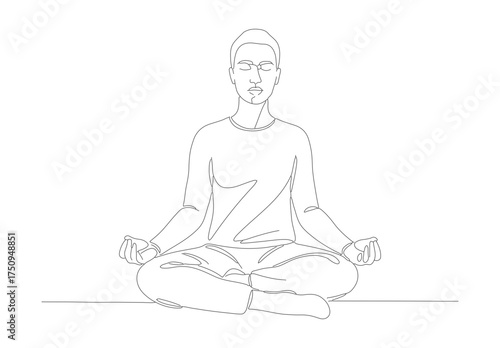 Simple Outline Illustration of Woman in Lotus Position for Yoga