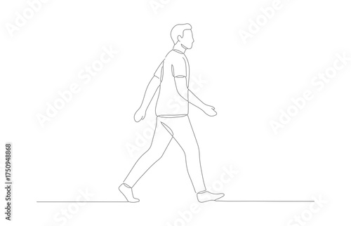 Minimalist Continuous Line Drawing of Walking Man with Backpack Illustration