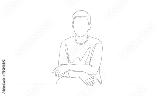 Outline Simple Line Young Man Sitting Figure Drawing Illustration