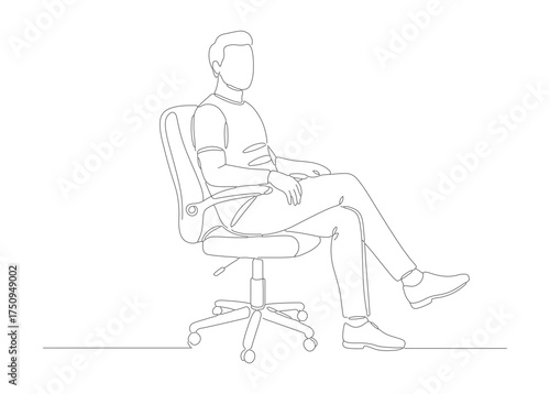 Minimalist Outline Drawing of Man Relaxing Sitting in Office Chair Illustration