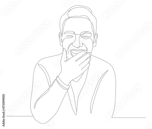 Minimalist Line Art Portrait of Older Woman Touching Her Chin Illustration