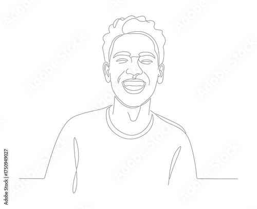 Simple Line Art Smiling Man Portrait Illustration Graphic Design Element