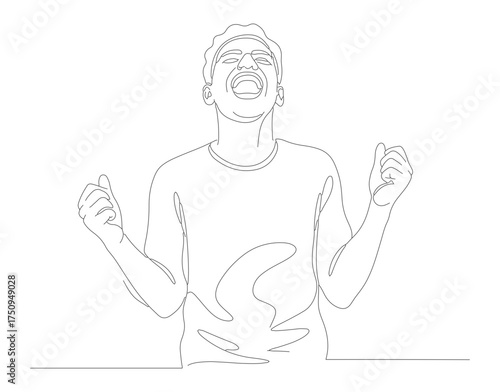 Minimalist Continuous Line Drawing Cheerful Man Celebrating Success Illustration Graphic
