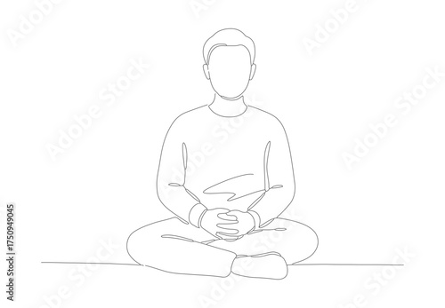 Minimalist Line Drawing Meditation Subject Sitting Pose Person Illustration