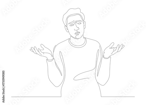Simple Line Art Confused Man Shrugging Shoulders Human Pose Illustration
