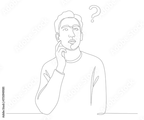 Minimalist Line Art Thinking Man with Question Mark Illustration