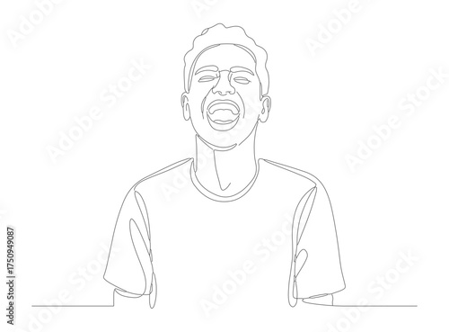 Simple Outline Hand Drawn Cheerful Man Portrait Character Illustration