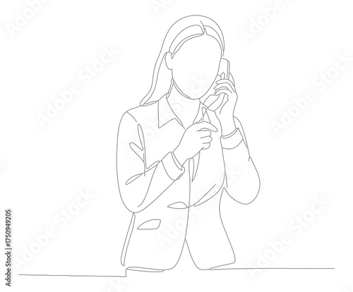 Minimalist Line Art Businesswoman in Blazer Using Smartphone Illustration