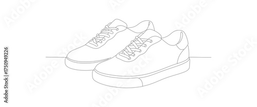 Minimalist Outline Pair of Sneakers with Laces Fashionable Footwear Illustration