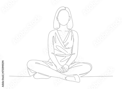 Minimalist Line Art Woman Sitting in Lotus Position Illustration
