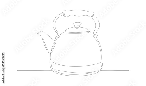 Sketchy Outlined Kettle with Handle and Spout Kitchenware Illustration Element