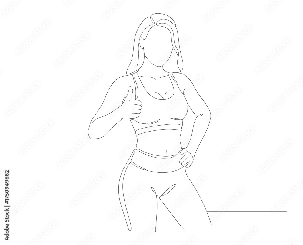 Fototapeta premium Minimalist Outline Woman Gymnast Workout Pose Figure Simple Line Art
