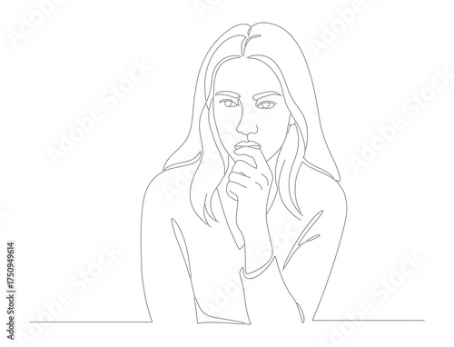 Minimalist Line Art Portrait of a Woman with Long Hair Drawing