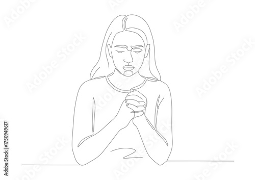 Outline Simple Line Art Woman Praying with Hope Illustration