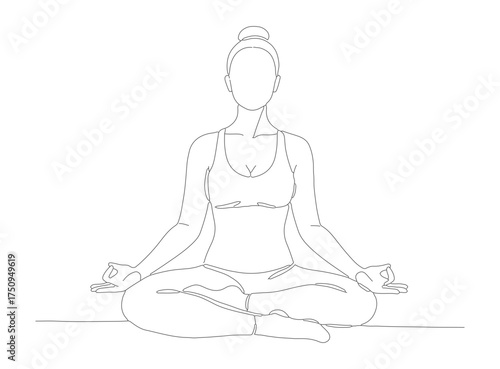 Simple Dotted Outline Meditating Woman in Lotus Pose Yoga Illustration