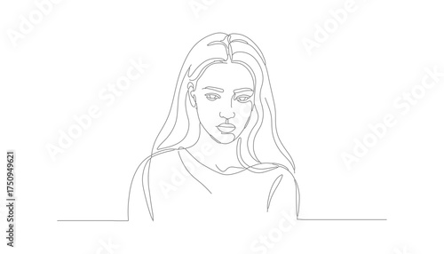 Continuous Line Drawing of Young Woman Portrait Minimalist Style Illustration