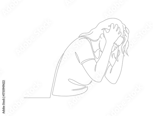 Minimalist Dotted Line Depressed Person with Head in Hands Illustration