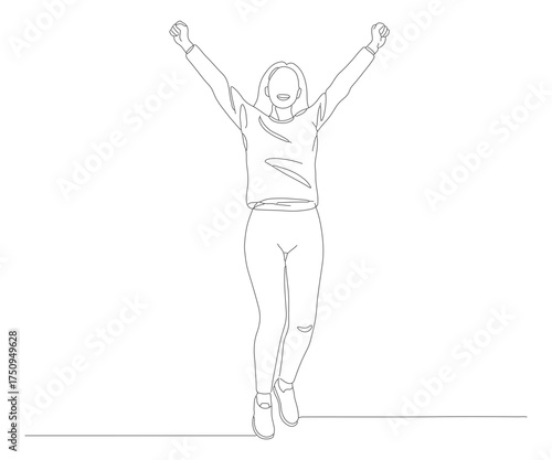 Minimalist Line Art Celebrating Person with Arms Raised Celebration Illustration