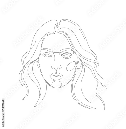 Minimalist Line Art Portrait of Young Woman's Face Illustration