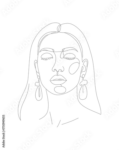 Minimalist Line Art Woman Portrait Drawing Contemporary Graphic Illustration