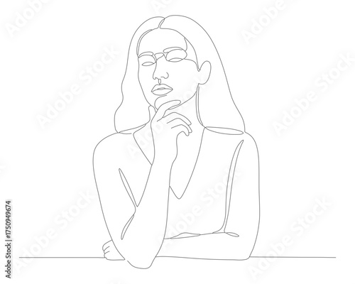 Minimalist Outline Drawing of a Pensive Woman Contemplating Choices Illustration