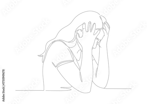 Simple Outline Distressed Woman Line Art Illustration Depressed Emotion