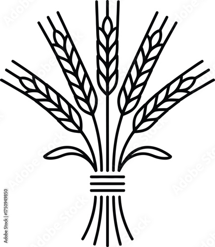 Black outline illustration of a bundle of wheat stalks