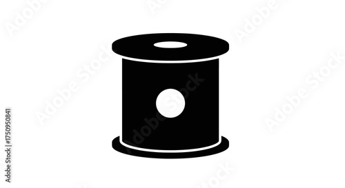 Simple black and white icon of a spool with a hole in the center