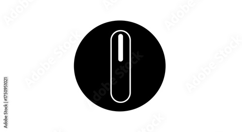 A graphic of a single black circle containing a white vertical line, representing a knob or a dial