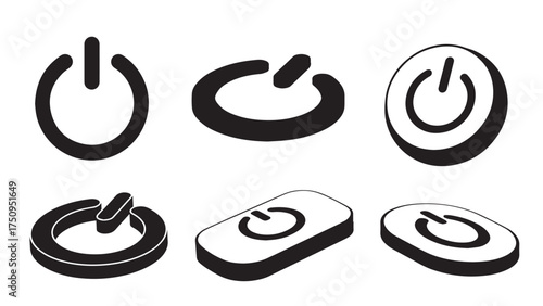 Set of 3D Power Button silhouette vector _ modern new style for technology
