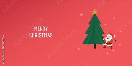 Christmas poster with Santa and decorated tree, festive holiday illustration