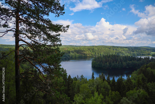 View of lake and forest in Aulanko National Park, Finland