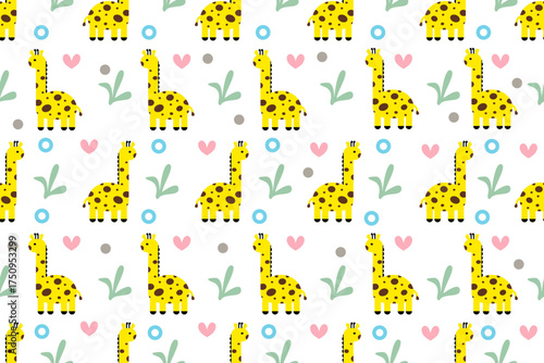 Seamless pattern with cute african animals.giraffe Vector illustration in flat style.