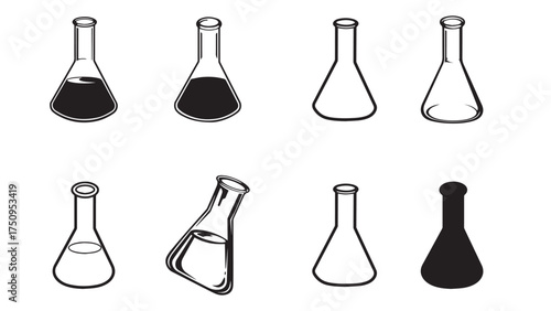 Set of  Beaker Flask silhouette vector_clean new style for laboratory science