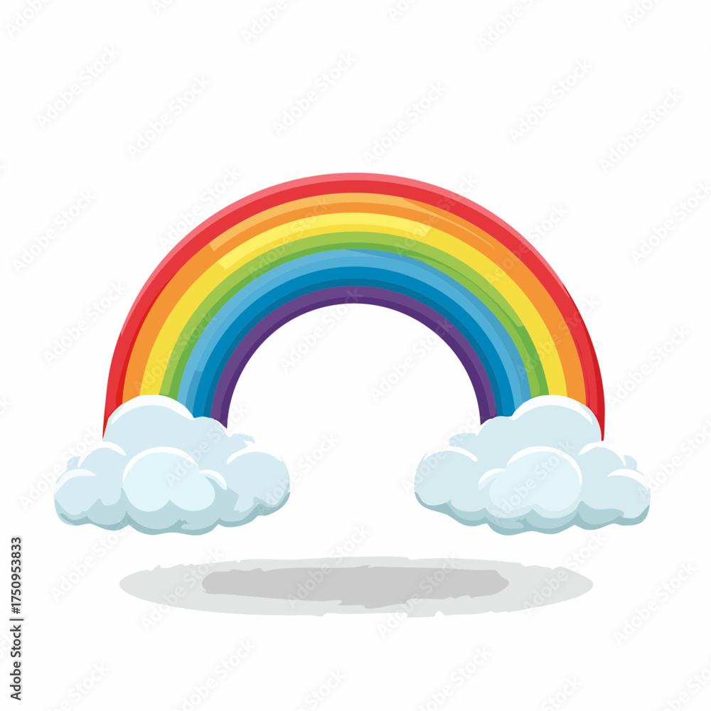 Fototapeta premium Colorful Rainbow with Fluffy Clouds.