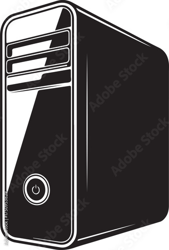 Desktop PC Tower Angled View Outline Icon – Computer Hardware Line Art