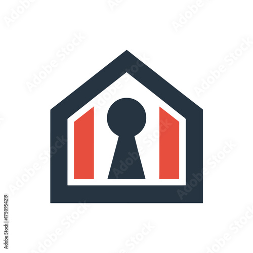 Dark blue house outline with keyhole and red accents home lock
