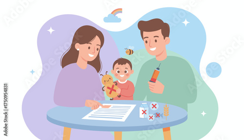 Family discusses childs allergies and prevention showing care for health and safety