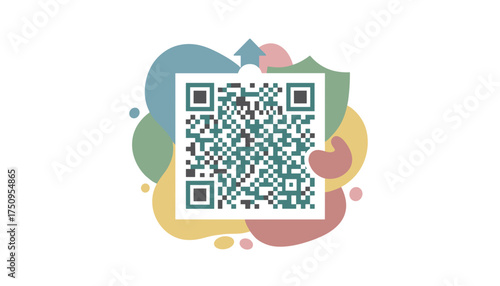 Modern QR code with abstract colorful shapes and upload arrow Digital link scan access tech concept