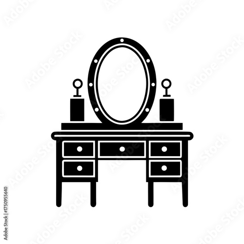 Vanity table with oval mirror top on transparent background silhouette