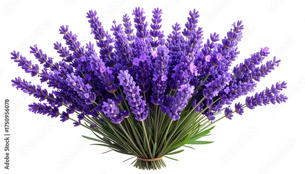 Obraz premium A close-up studio shot showcases a lush bouquet of blooming lavender flowers. The vibrant purple inflorescences are tightly clustered
