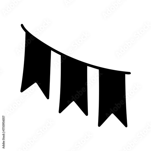 Simple Black and White Party Bunting Silhouette on a White Background